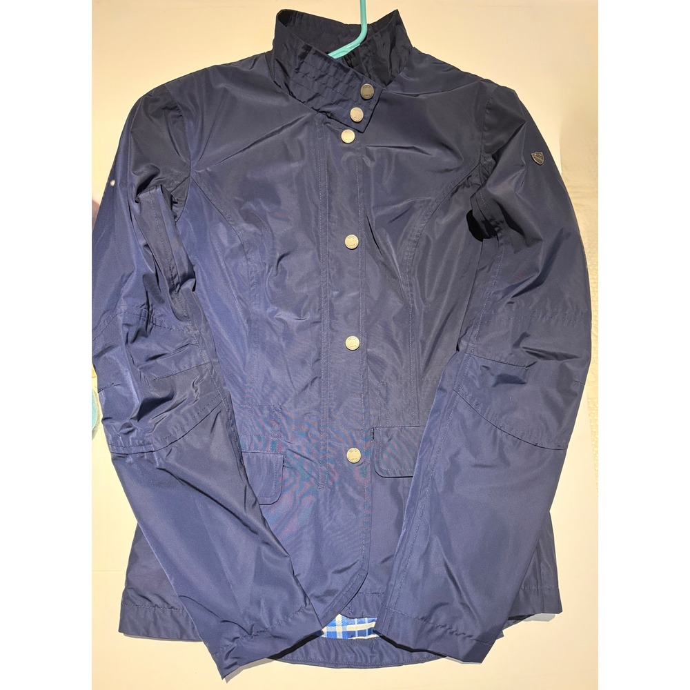 Horze Crescendo Navy Blue Equestrian Riding Jacket Plaid Lined Womens Size 4